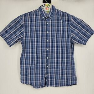 Johnnie O Shirt Mens Large Plaid Blue Button Down Short Sleeve Casual Surf